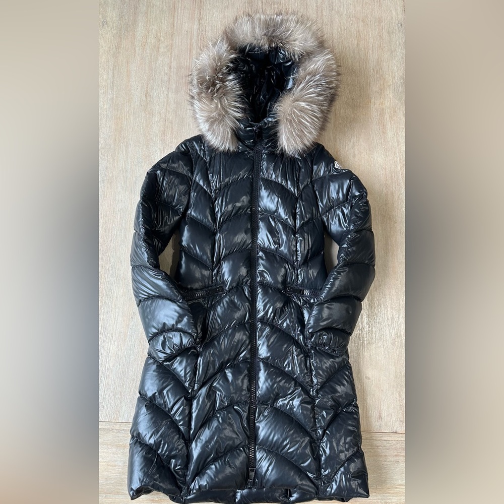 Moncler Long Puffer Coat with detachable fur trim